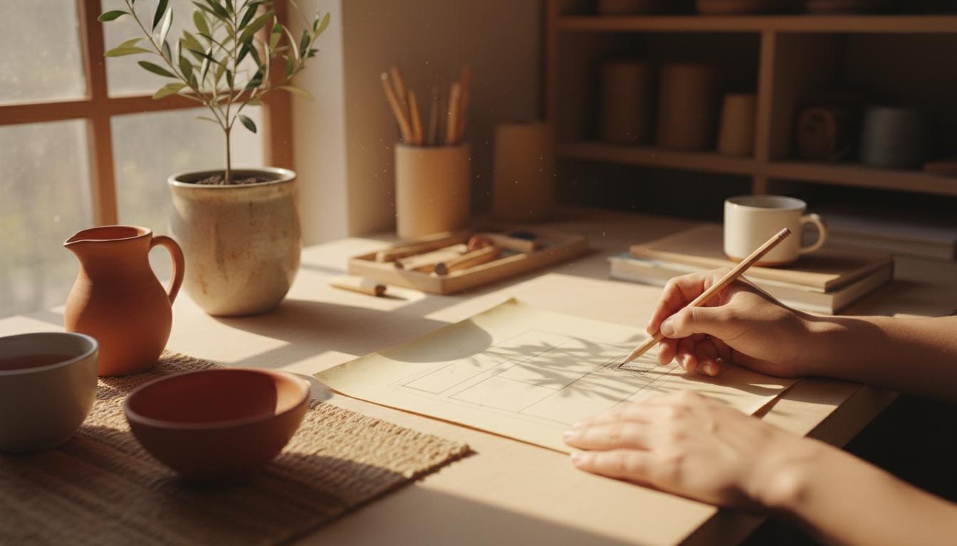 Warm craft studio workspace